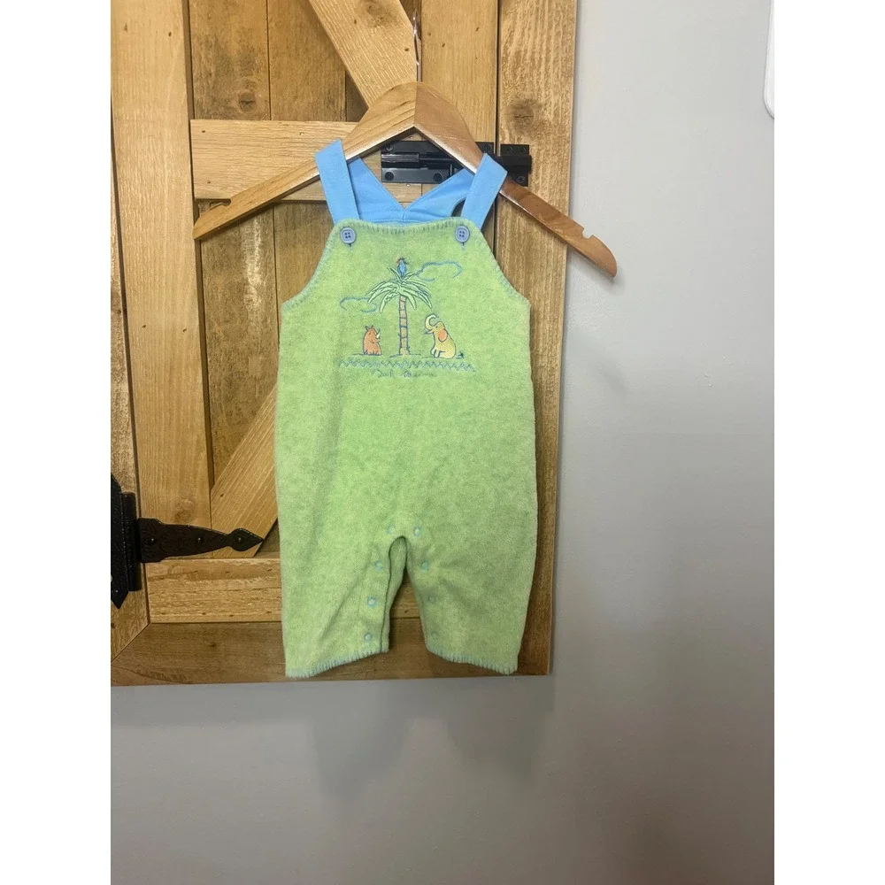 Vintage Carters Baby Yoko Ono Lennon Fleece Overalls Green Jungle 6-9M 2002